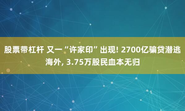 股票带杠杆 又一“许家印”出现! 2700亿骗贷潜逃海外, 3.75万股民血本无归